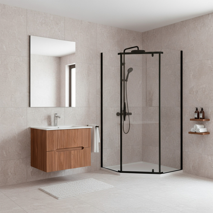 Leziter Celtic 100x100 cm cabină de duș pentagonală cu tavă de duș negru [2]