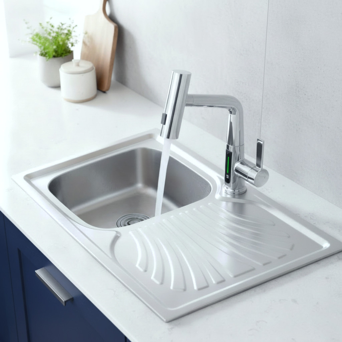 Leziter Chiuvetă Boli pătrată cu o singură cuvă cu picurare din oțel inoxidabil [2]