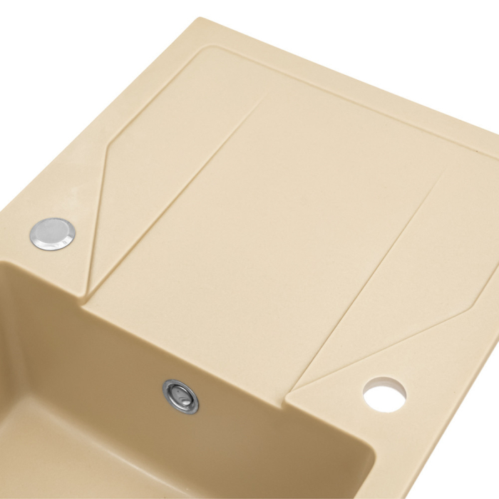 Leziter Chiuvetă Gori pătrată cu o singură lavoar, cu picurare, din granit, cu sifon, bej [8]