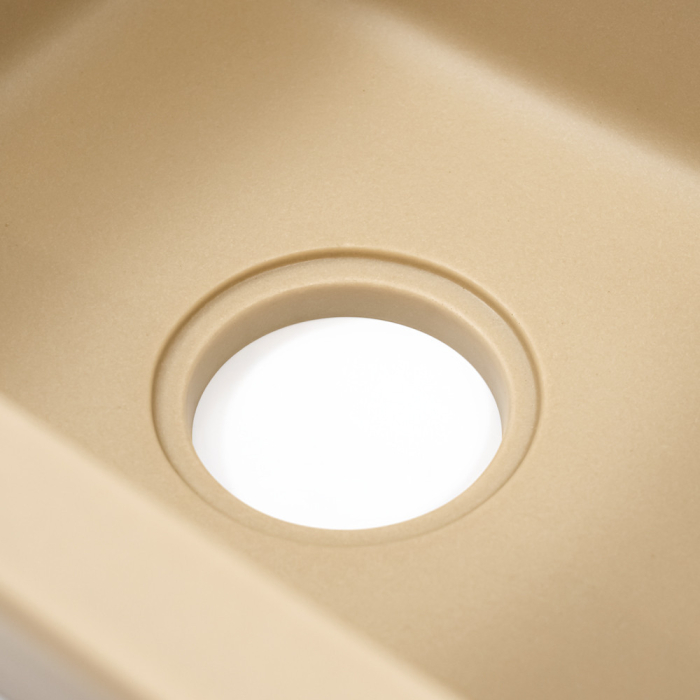 Leziter Chiuvetă Gori pătrată cu o singură lavoar, cu picurare, din granit, cu sifon, bej [9]