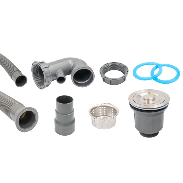 Leziter Chiuvetă Gori pătrată cu o singură lavoar, cu picurare, din granit, cu sifon, bej [4]