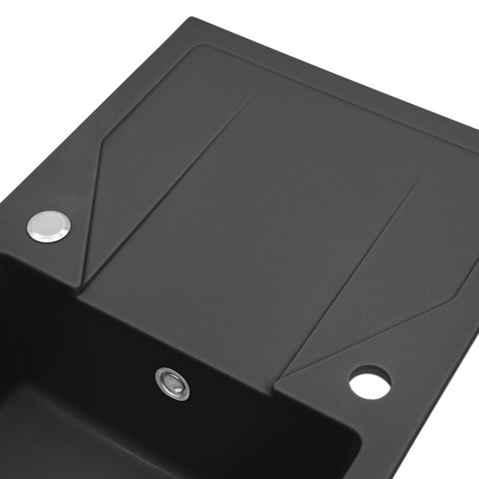 Leziter Chiuvetă Gori pătrată cu un singur lavoar din granit, cu sifon și sifon, neagră [8]