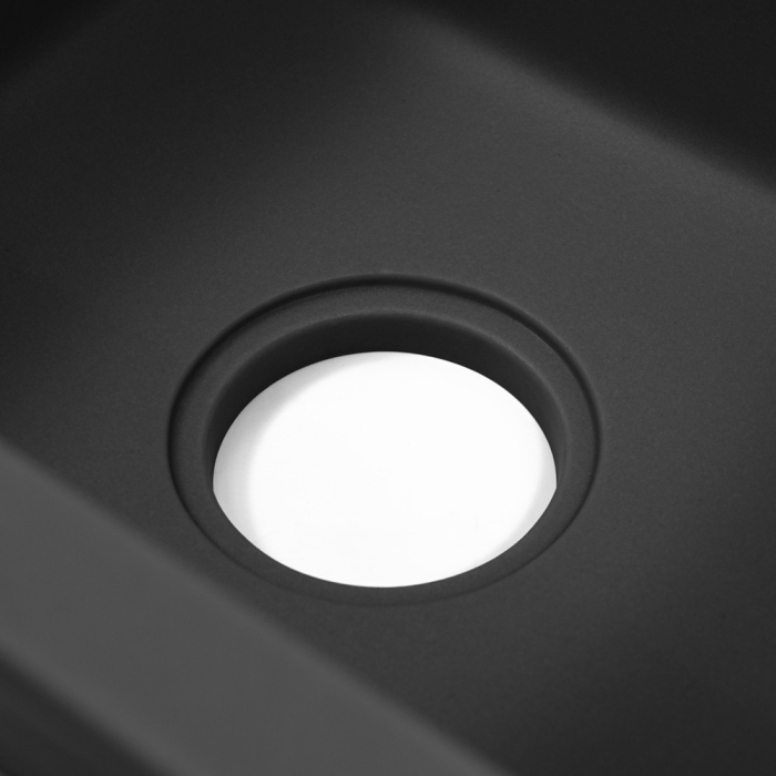 Leziter Chiuvetă Gori pătrată cu un singur lavoar din granit, cu sifon și sifon, neagră [9]