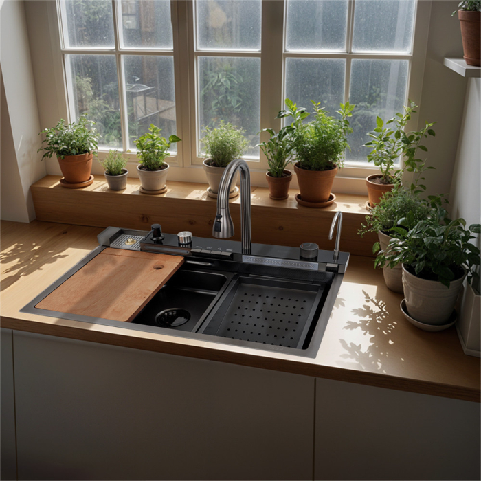 Leziter Chiuvetă multifuncțională Catania din oțel inoxidabil cu baterie digitală [3]