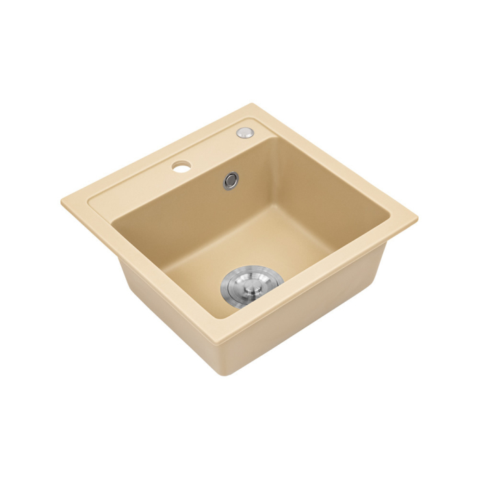 Leziter Chiuvetă pătrată Nia din granit cu o singură cuvă și sifon bej [5]