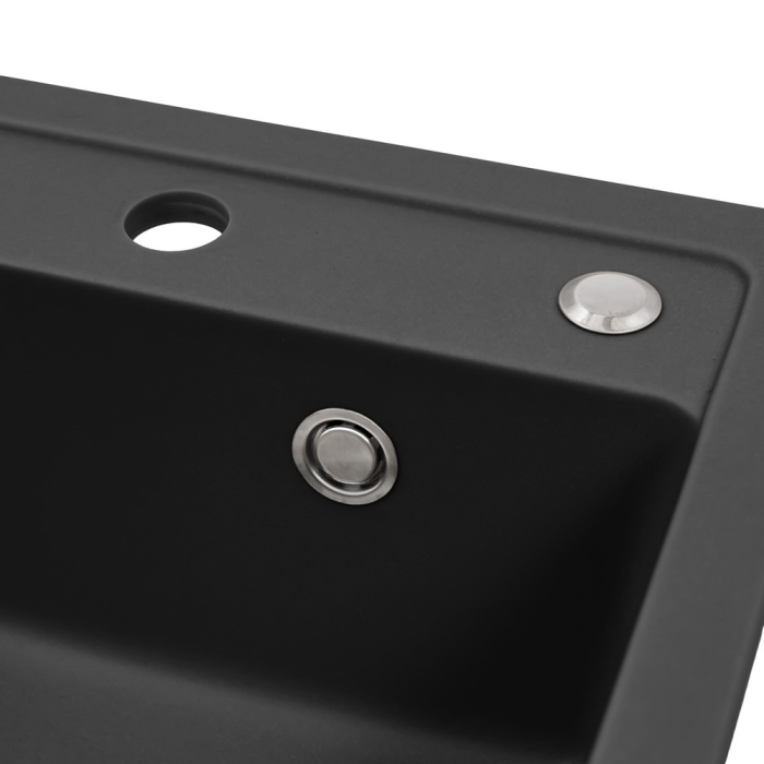 Leziter Chiuvetă pătrată Nia din granit cu o singură cuvă și sifon, neagră [8]