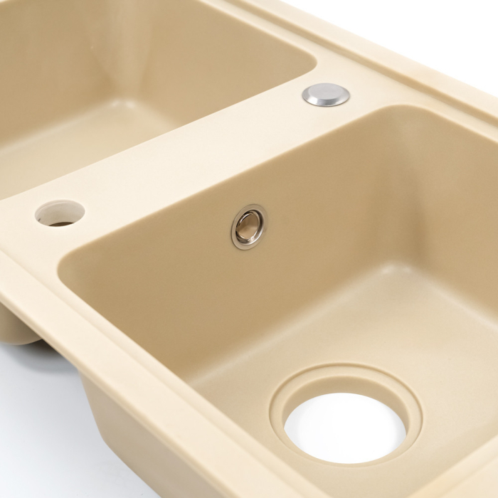 Leziter Chiuvetă pătrată Tia din granit cu două cuve și sifon bej [8]