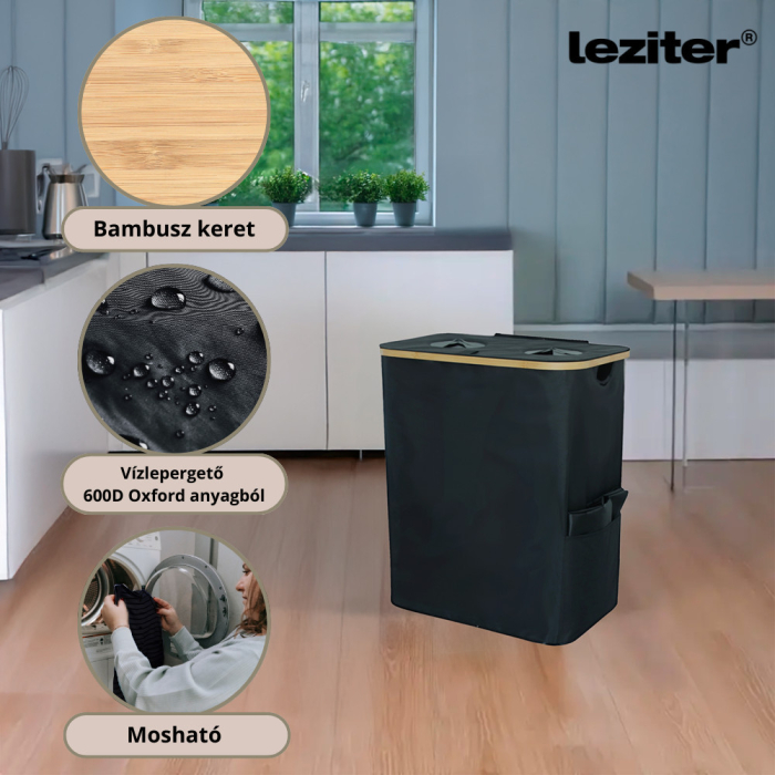 Leziter Colector selectiv de sticle cu două compartimente 140l negru [4]