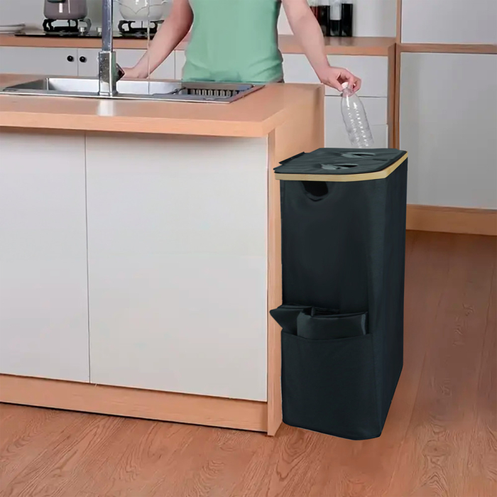 Leziter Colector selectiv de sticle cu două compartimente 140l negru [3]