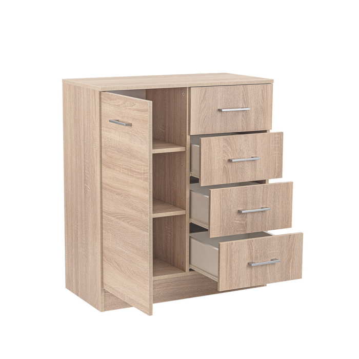 Leziter Comodă Miami cu 1 ușă și 4 sertare 80x92 cm stejar sonoma-stejar sonoma [5]