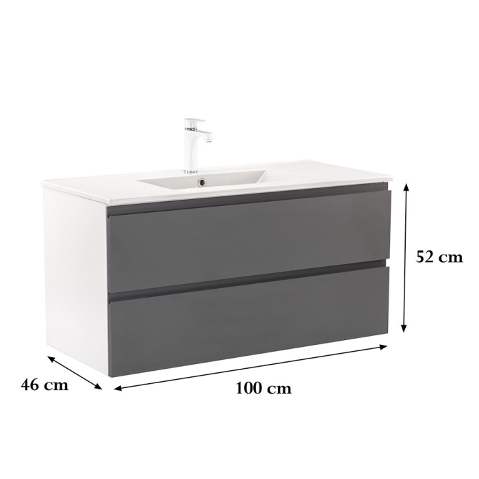 Leziter Dulap de bază Vario Pull 100 cu chiuvetă alb-antracit [3]