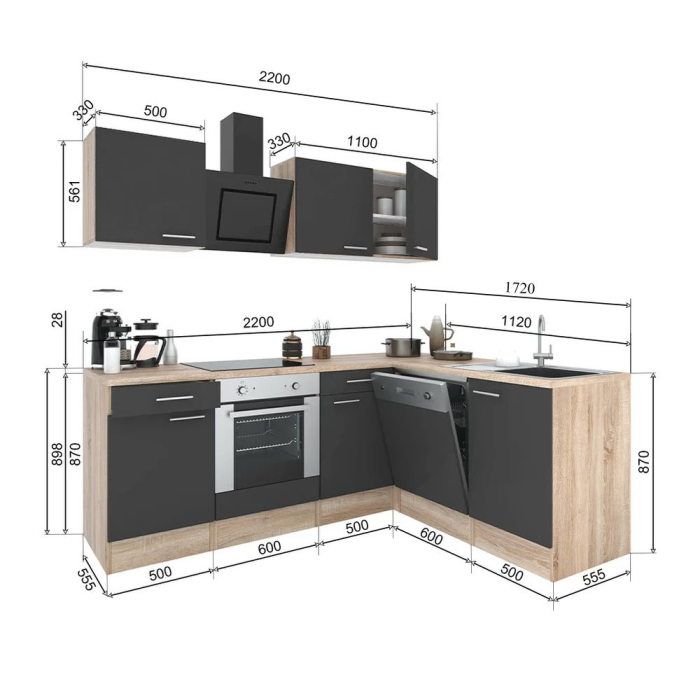 Leziter Dulap de bucătărie de colț Yorki 220 cu cuptor de jos [6]