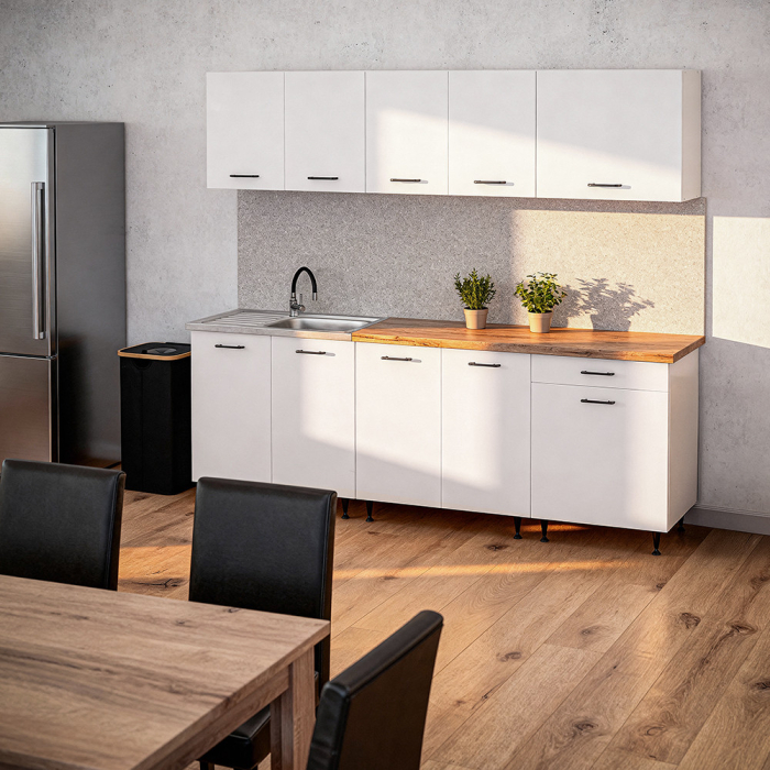 Leziter Dulap de bucătărie Primo 220 alb, blat de lucru din stejar charlestone [2]