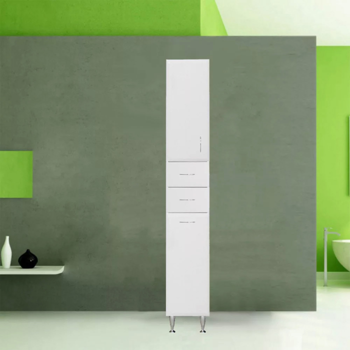 Leziter Dulap înalt Bianca Plus 30 cu 1 ușă, 2 sertare, suport pentru rufe, alb lucios, stânga [2]