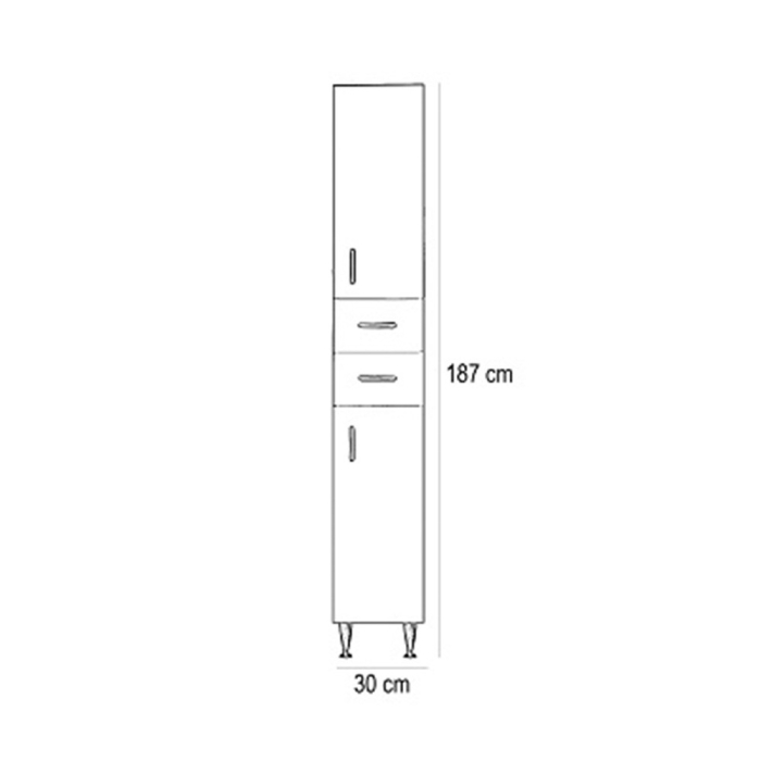 Leziter Dulap înalt Bianca Plus 30 cu 2 uși, 2 sertare, alb lucios, dreapta [4]