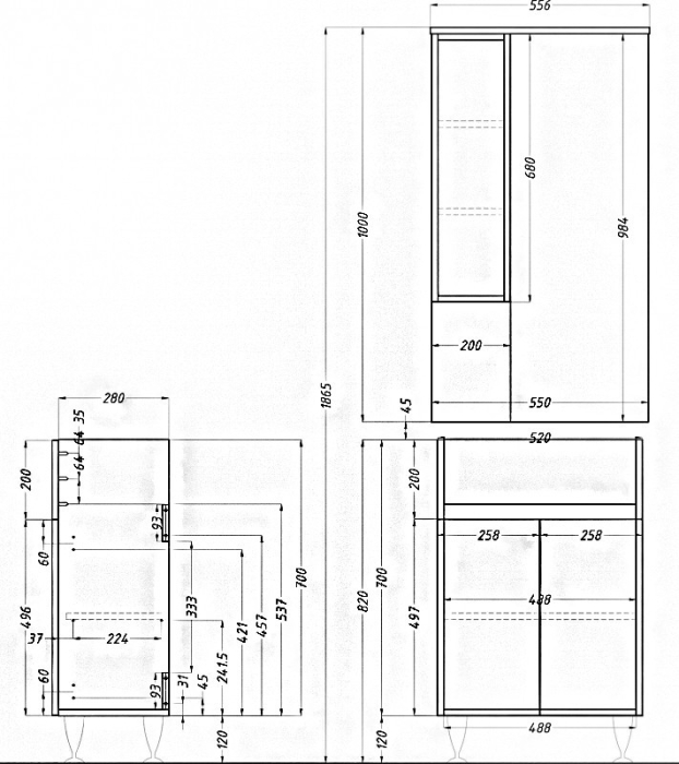 Leziter Dulap inferior Bianca Plus 55 cu lavoar [2]