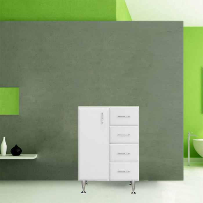 Leziter Dulap jos Bianca Plus 60 cu 1 ușă, 4 sertare, alb lucios, stânga [3]