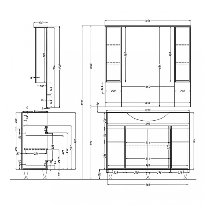 Leziter Dulap suspendat Bianca Plus 105, alb lucios [2]