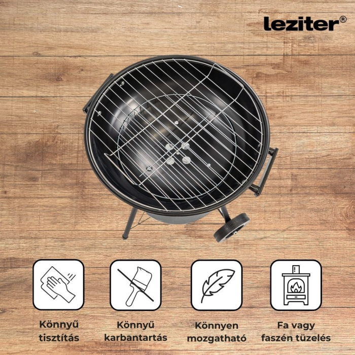 Leziter Grătar de grădină din lemn cu grătar cu bile pe roți [5]