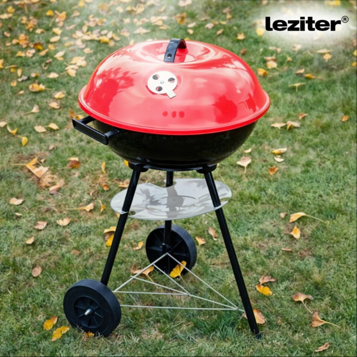 Leziter Grătar de grădină din lemn cu grătar cu bile pe roți [2]