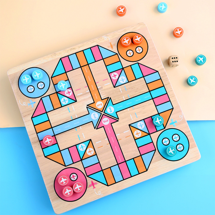 Leziter Joc de masă din lemn 3 în 1, puzzle-uri cu bile, șah zburător [6]