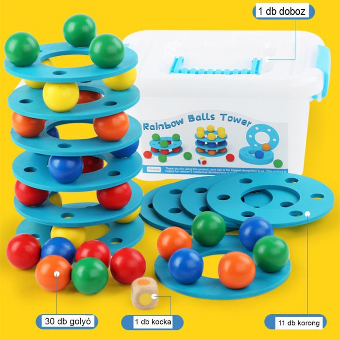 Leziter Joc de masă din lemn Montessori cu turnul cu bile curcubeu [5]
