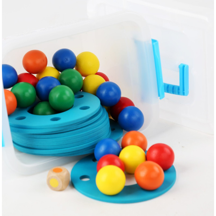 Leziter Joc de masă din lemn Montessori cu turnul cu bile curcubeu [7]