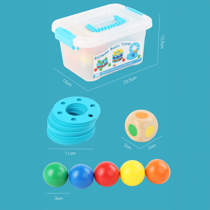 Leziter Joc de masă din lemn Montessori cu turnul cu bile curcubeu [4]