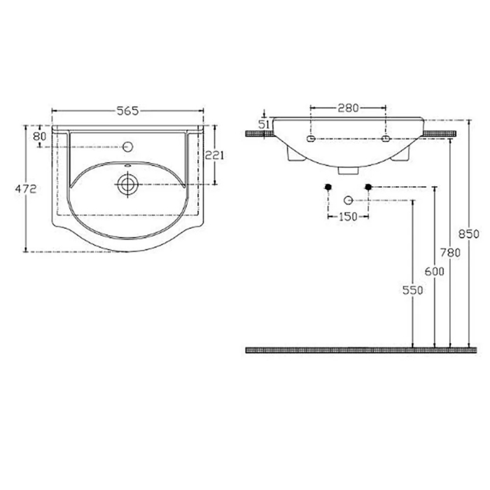Leziter Lavoar ceramic cu aripi V55 55x42 cm [3]