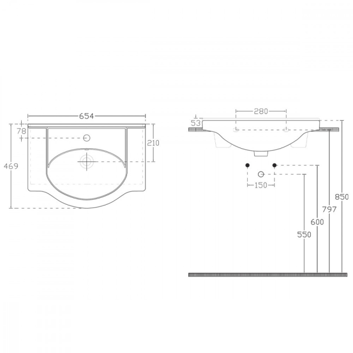 Leziter Lavoar ceramic cu aripi V65 65x43 cm [3]