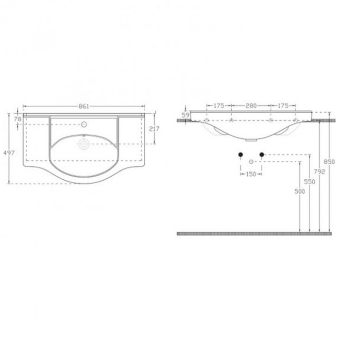 Leziter Lavoar ceramic cu aripi V85 85x48 cm [3]