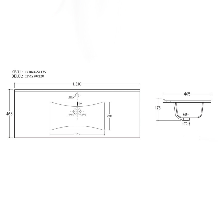 Leziter V955 - Lavoar cu 1 cuvă, design plat, 18x120x46 cm [4]