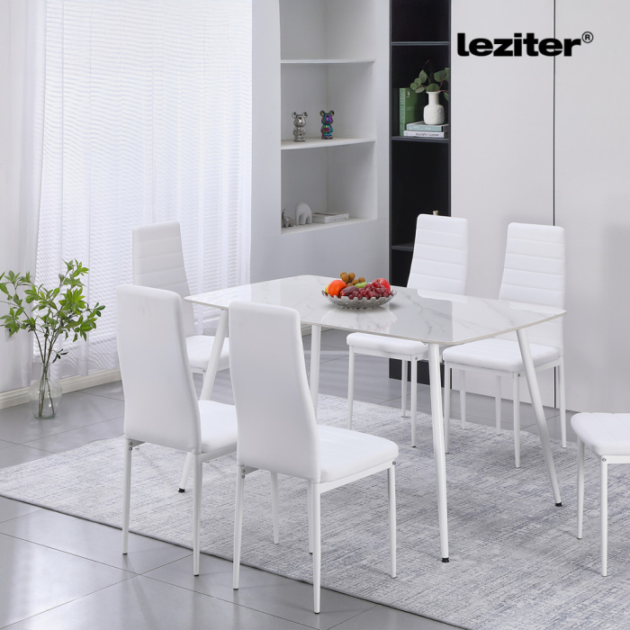 Leziter Masă de dining pătrată Bora 140 cm din piatră sinterizată, albă [2]