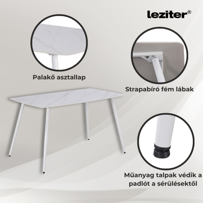 Leziter Masă de dining pătrată Bora 140 cm din piatră sinterizată, albă [4]