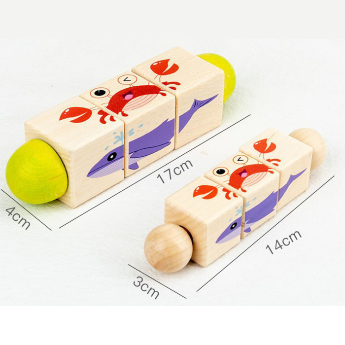 Leziter Mini puzzle cu cilindri cu animale, jucărie din lemn Montessori [2]