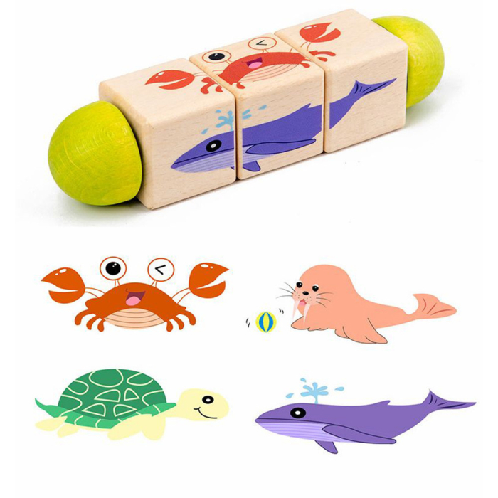 Leziter Mini puzzle cu cilindri cu animale, jucărie din lemn Montessori [4]