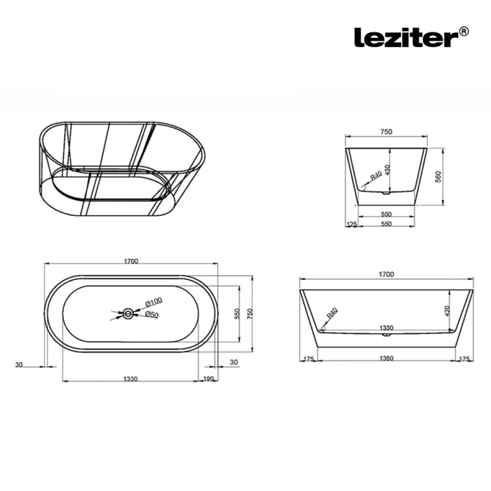 Leziter Noa baie liberă 170x75x56 cm gri [4]