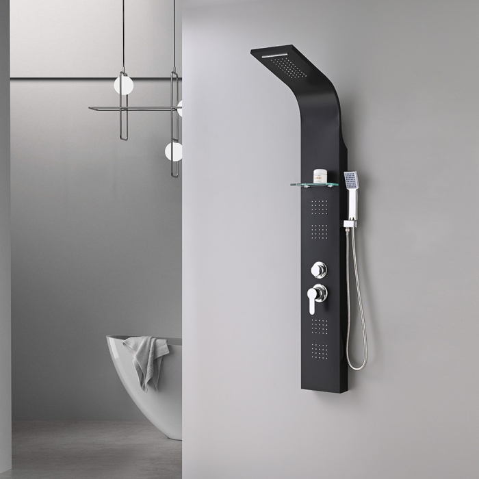 Leziter Panou de duș cu hidromasaj Alegro Black, oțel inoxidabil [4]