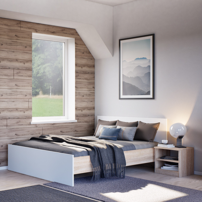 Leziter Pat dublu Miami fără cadru 140x200 cm alb-stejar sonoma [2]