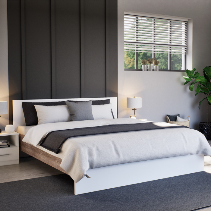 Leziter Pat dublu Miami fără cadru 160x200 cm alb-stejar York [2]