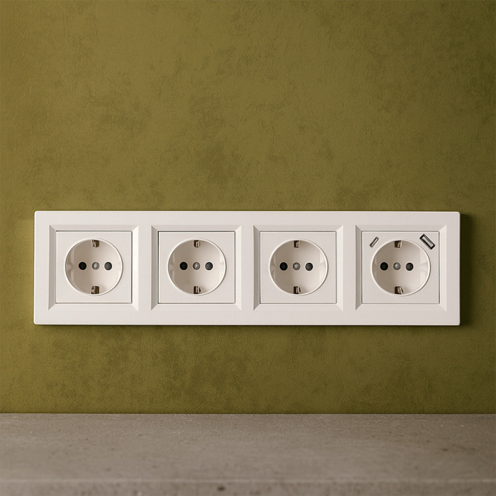 Leziter Priză Nova IV cu trei premii cu împământare și conector USB cu cadru alb [2]