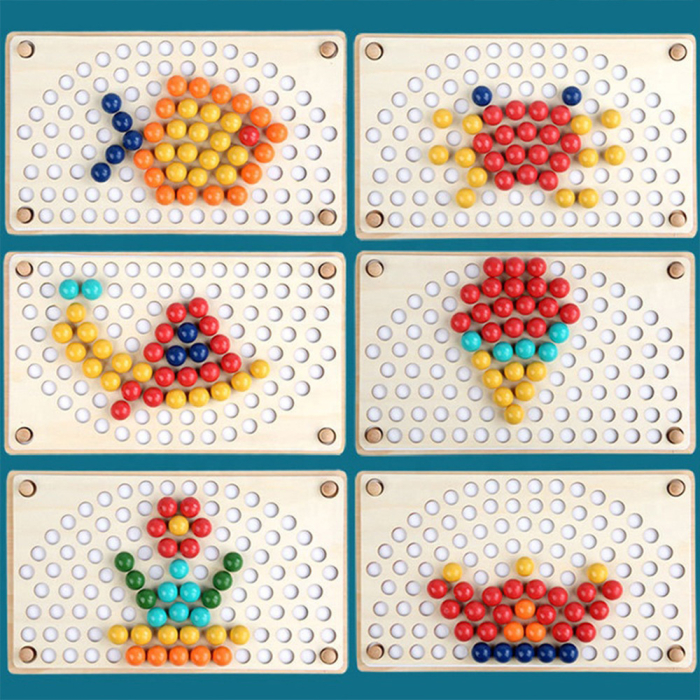 Leziter Puzzle mozaic cu bile curcubeu Montessori din lemn [5]