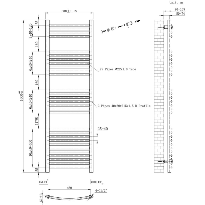 Leziter Radiator cu uscător de prosoape curbat 1600x500 mm alb [3]