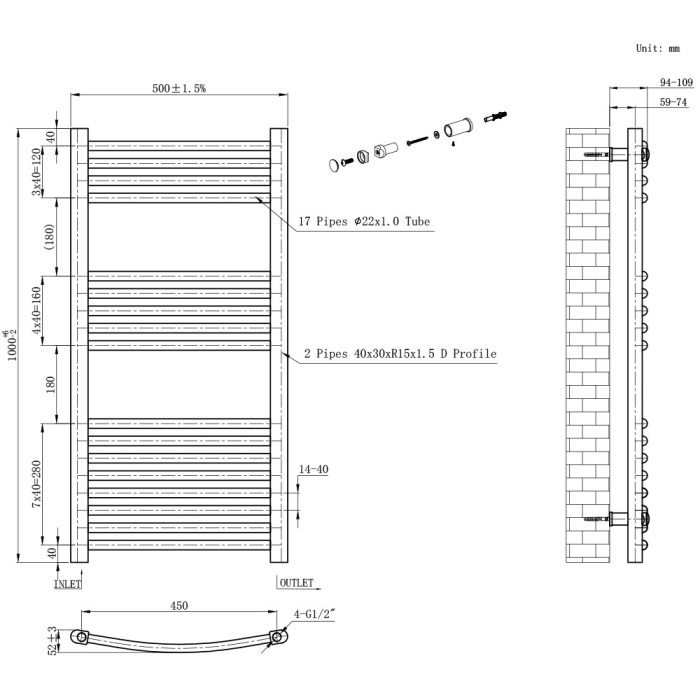 Leziter Radiator curbat pentru uscător de prosoape 1000x500 mm alb [3]