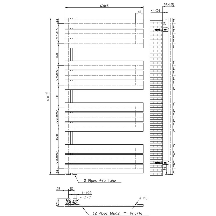 Leziter Radiator pentru prosoape Solaro Design, 1200x600 mm, negru [3]