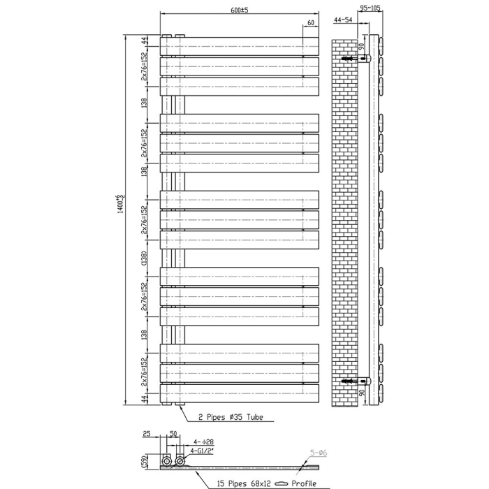 Leziter Radiator pentru prosoape Solaro Design, 1400x600 mm, alb [3]
