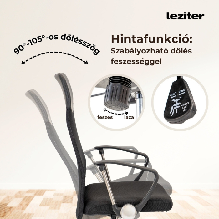 Leziter Scaun pivotant ergonomic de birou Fit, negru [4]