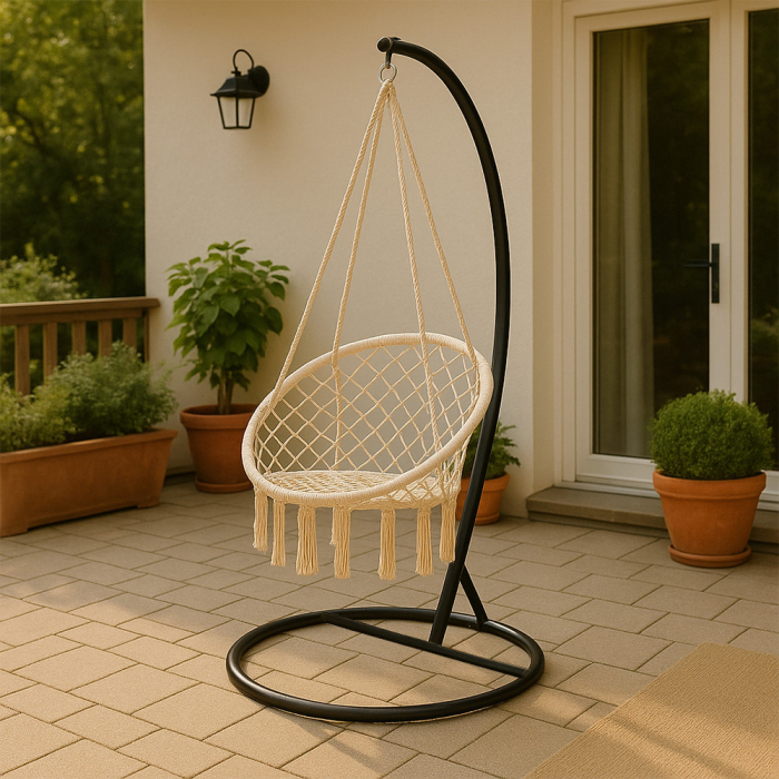 Leziter Scaun suspendat Cardenas cu suport bej-negru [2]