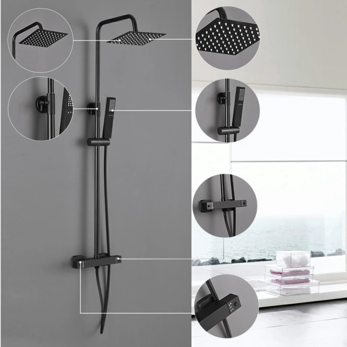 Leziter Set de duș Alita Black cu baterie termostatică [3]