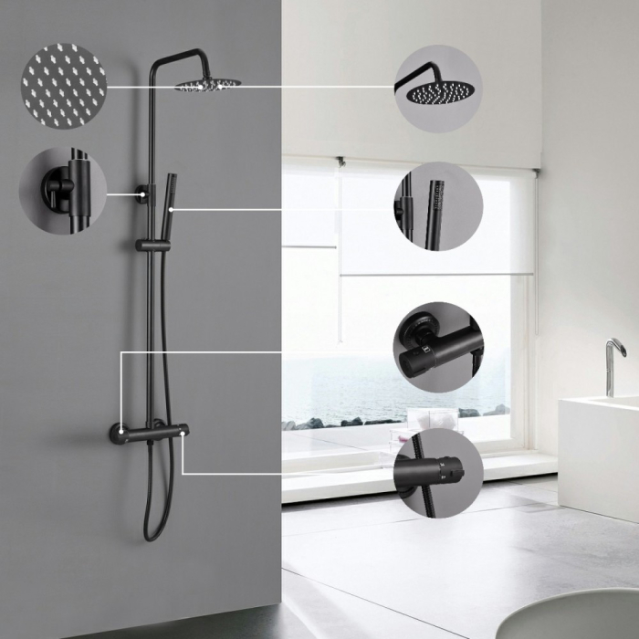 Leziter Set de duș Teton Black cu baterie termostatică [3]